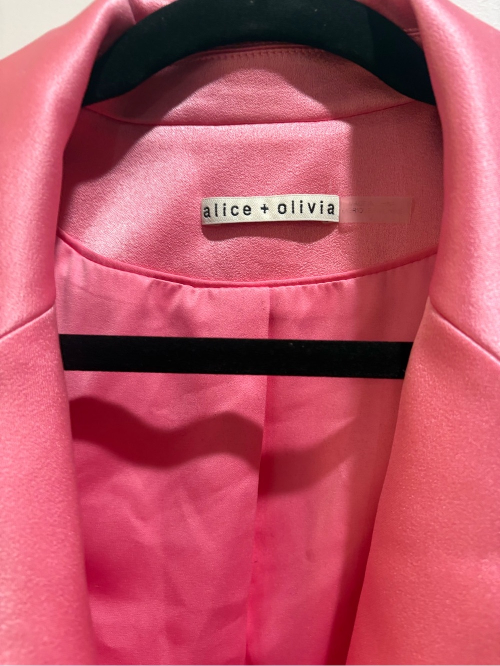 Alice + Olivia Shiny Pink Satin Single-Button Blazer - Picture 3 of 6